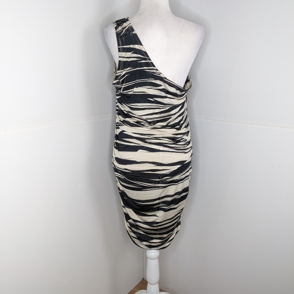 Wet Seal NWT Zebra mesh ruched one shoulder dress 3XL black cream - Picture 3 of 17